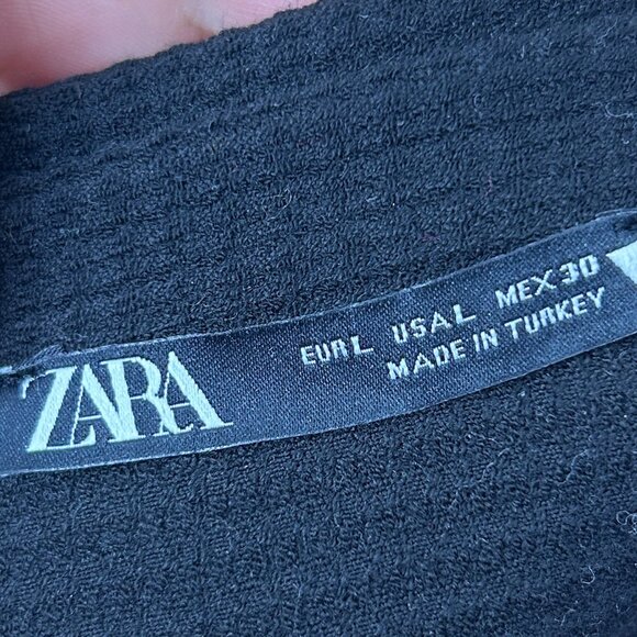 Zara Neutral Black V-Neck Knit Collared Tie Wrap Around Top Shirt Large - Picture 7 of 7